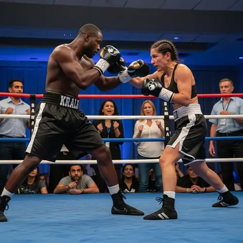 Intense Boxing Match: Black Man vs Hispanic Woman in Ring