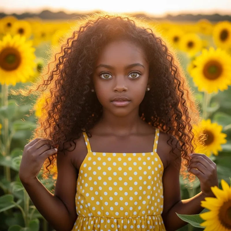 Beautiful Girl in Sunflower Field - Serene Beauty Portrait