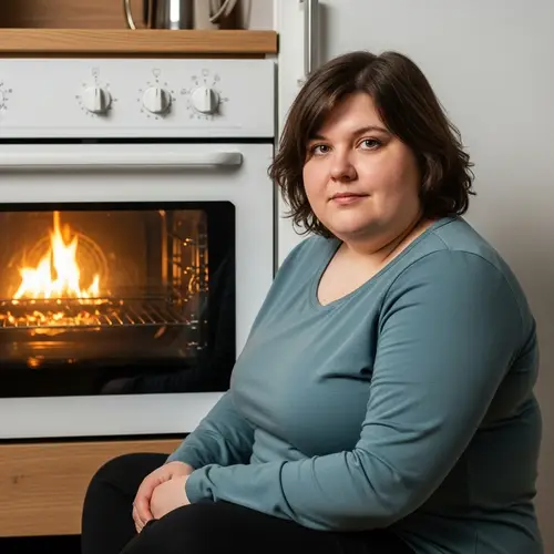 Overweight Person Sitting Near Oven