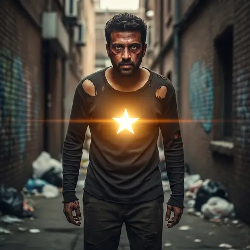 South Asian Man with Radiant Star Symbol on Chest