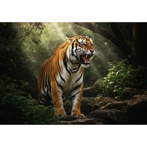 Majestic Tiger Roaring in Natural Habitat