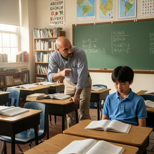 Teacher Scolding Student in Classroom Setting