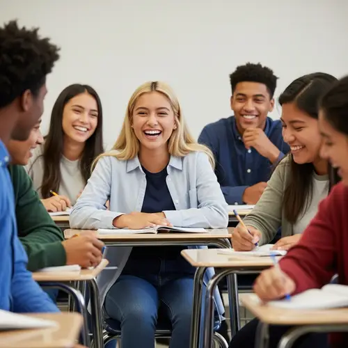 Joyful Classroom Moment: Tickling Laughter Among High School Students