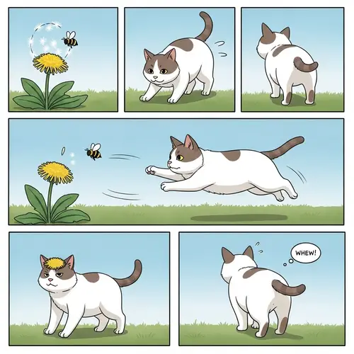 Charming White Cat and Bee Comic Strip
