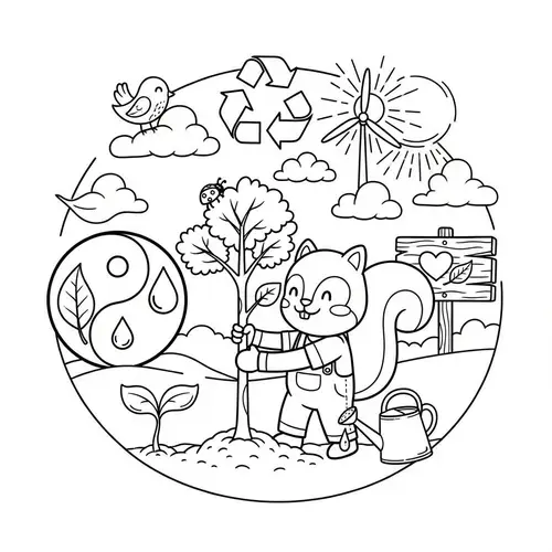 Cute Harmony with Nature Doodle for Poster Design