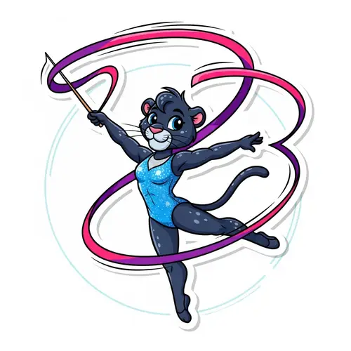 Panther Gymnast Performing Rhythmic Routine | Cute Sticker Design