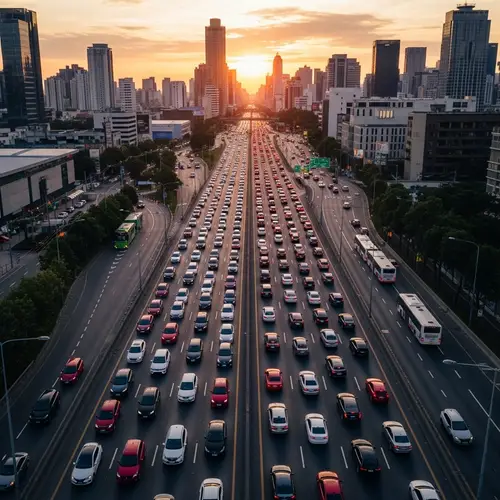 Bustling Highway Overhead Shot | Peak Traffic Hours View