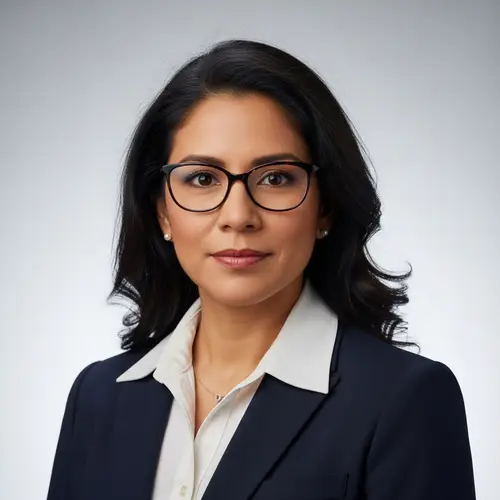 Professional Hispanic Female Lawyer in Government Suit and Glasses