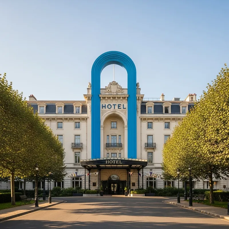 Luxurious Hotel with Striking Blue Arch Entrance Luxurious Hotel with Striking Blue Arch Entrance