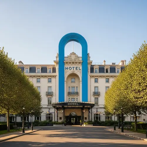 Stately Grand Hotel with Blue Arch Entrance | Old-World Charm