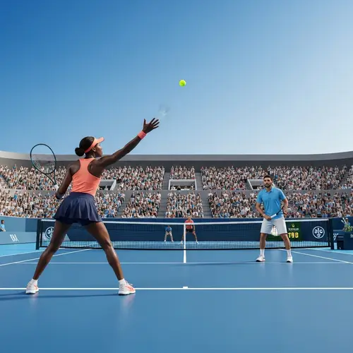 Professional Tennis Match: Black Female Player vs. Middle-Eastern Man