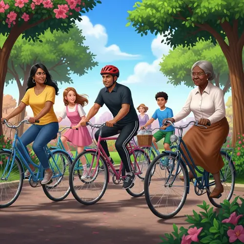 Multicultural Group Enjoying Biking in Vibrant Park Scene