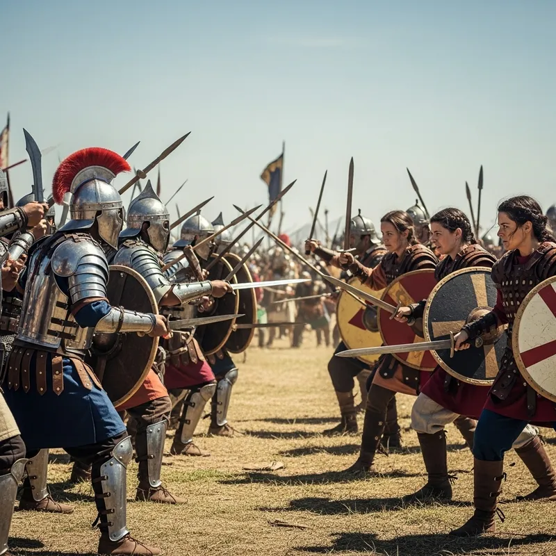 Frenzied Ancient Battle: South Asian Men vs Hispanic Women Warriors Frenzied Ancient Battle: South Asian Men vs Hispanic Women Warriors
