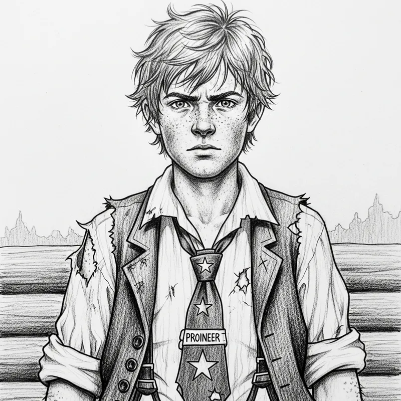 Monochrome Sketch of a Young Pioneer Character