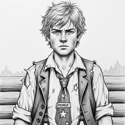 Monochrome Sketch of a Young Pioneer Character