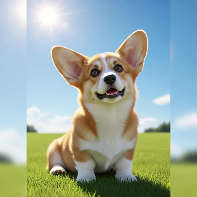 Cute Fawn Pembroke Corgi on Green Lawn