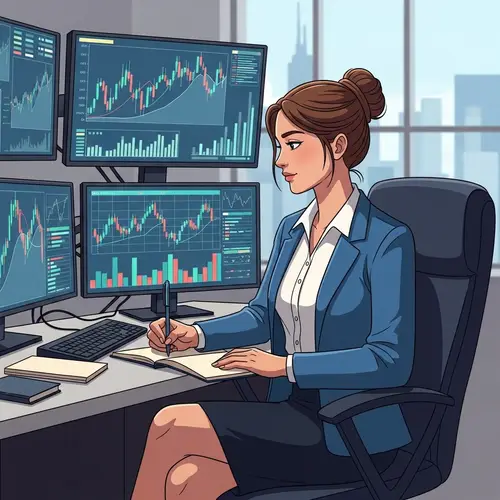 Finance Girl: Young Caucasian Woman in Stock Market Analysis