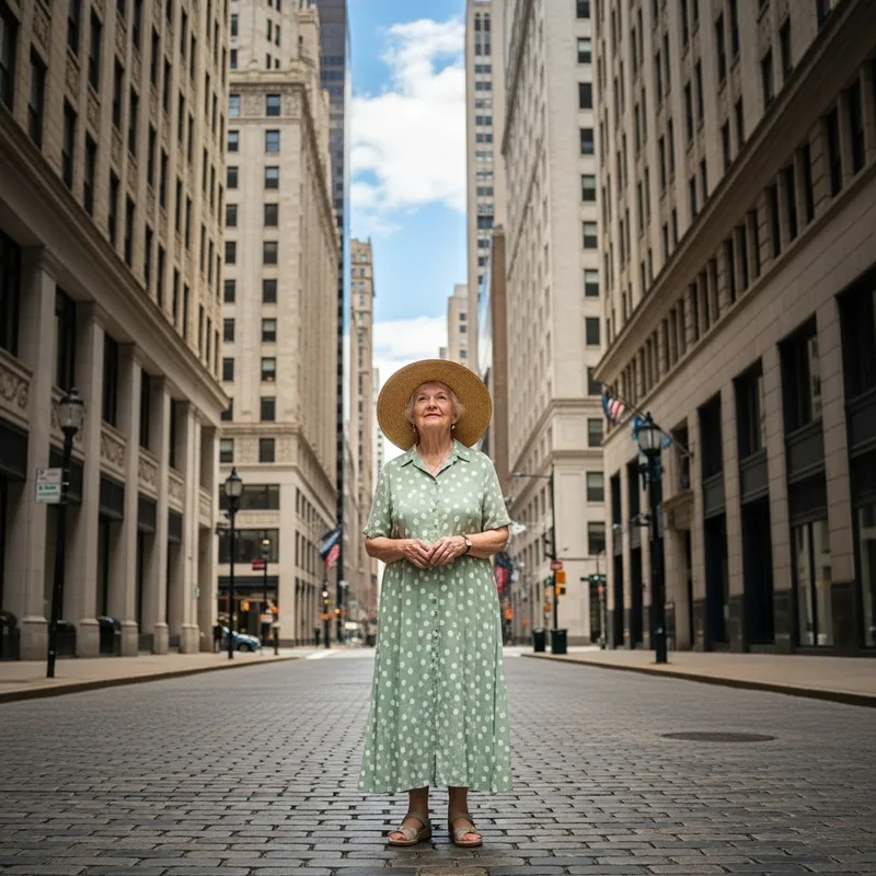 Old Lady Standing in Street | Serene Urban Scene Old Lady Standing in Street | Serene Urban Scene