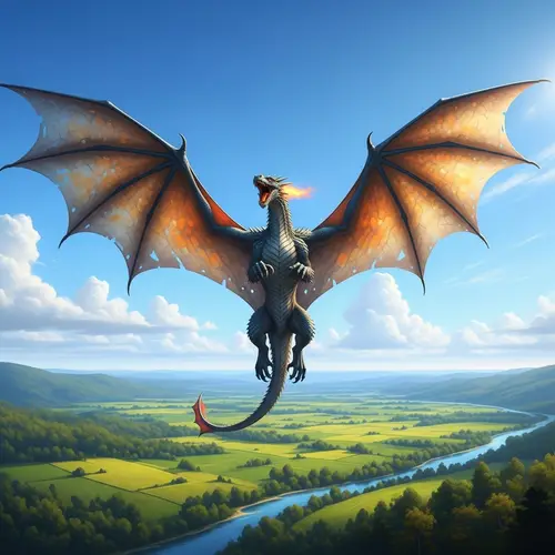 Majestic Flying Dragon - Enchanting Flight into the Blue Sky