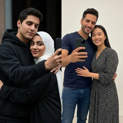 Multicultural Couples Taking Selfies | Diverse Relationship Photos