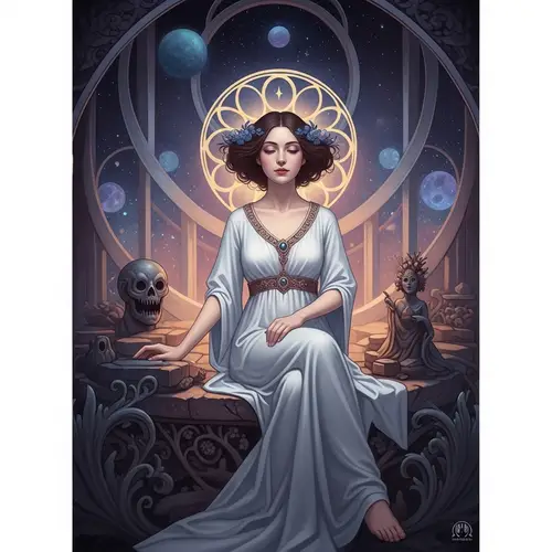 Elegant Mysterious Woman in Cosmic Horror Surrealism