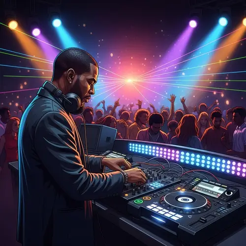 Passionate African DJ Mixing Music for Energetic Crowd