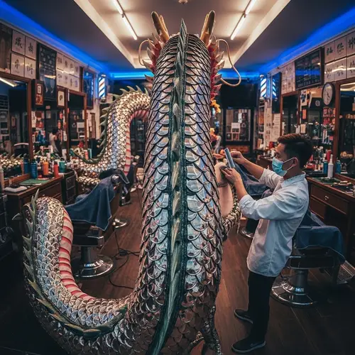 Majestic Chinese Dragon Groomed in Vibrant Barbershop