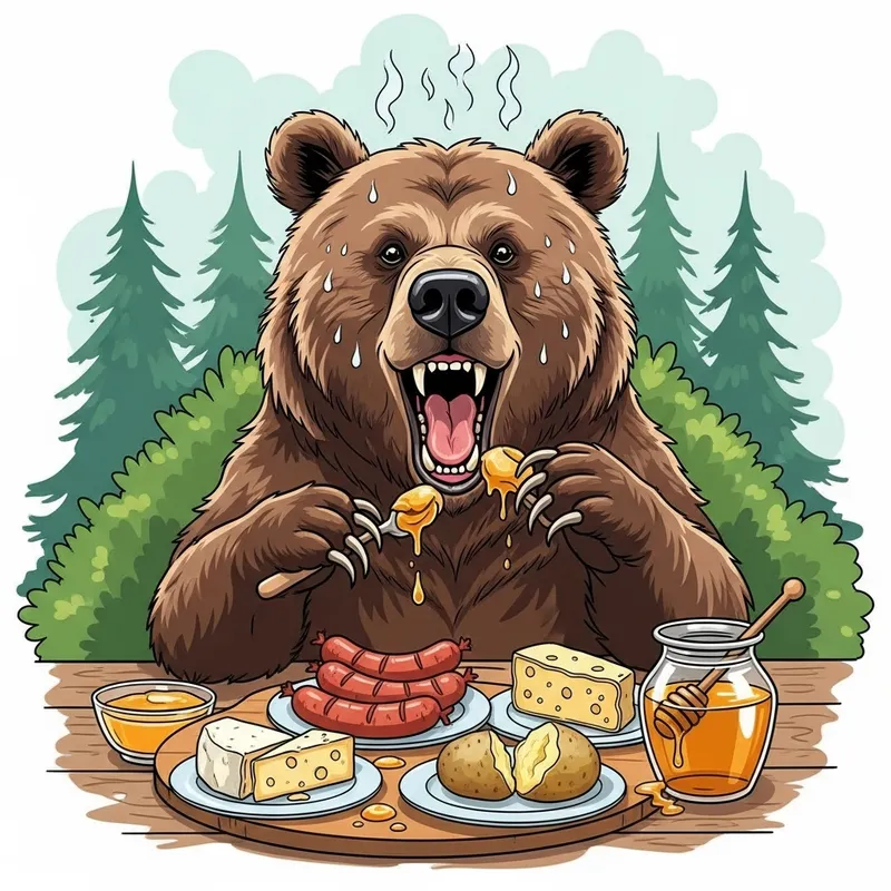 Hungry Bear's Picnic: A Humorous Caricature Hungry Bear's Picnic: A Humorous Caricature