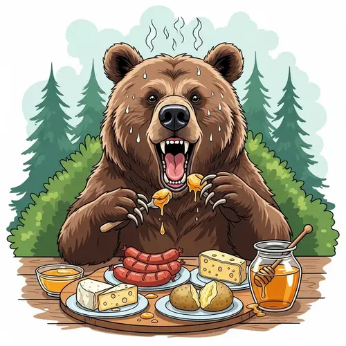 Hungry Bear's Picnic: A Humorous Caricature