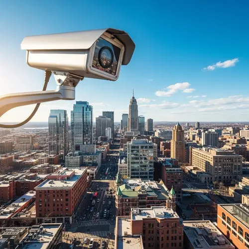 Surveillance Camera Overlooking a Sunny City
