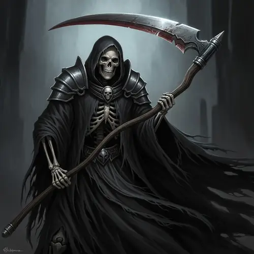 Macabre Skeleton Warrior with Dark Cloak & Scythe
