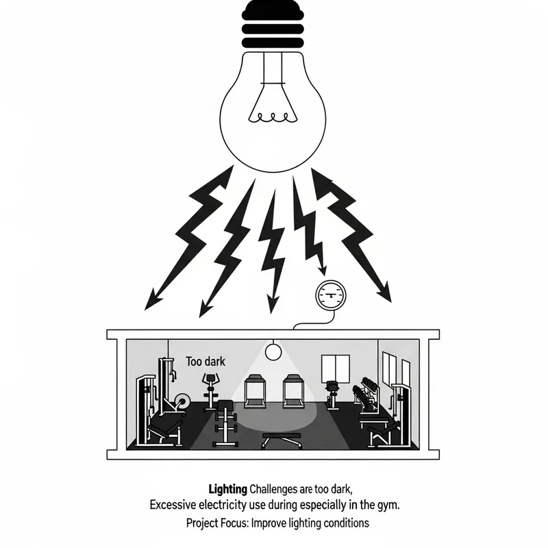 Minimalist Illustration of Internal Lighting Challenges and Project Focus