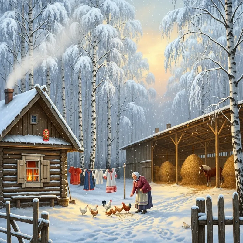Mother Russia: Cozy Winter Scene with Traditional Charm