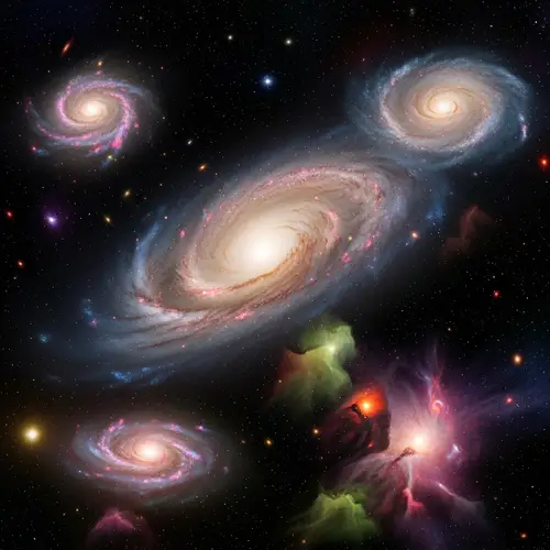Mesmerizing Cosmic Scene with Swirling Galaxies and Vibrant Nebulae