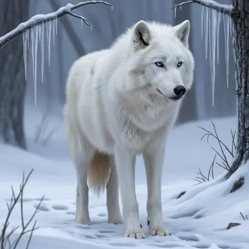Majestic White Wolf in Snowy Landscape