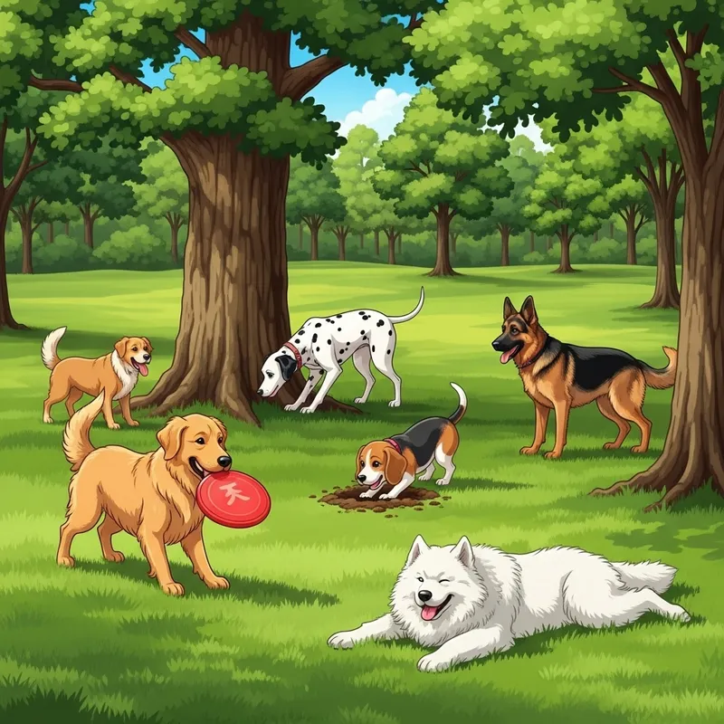 Playful Dogs Enjoying a Tranquil Park Scene