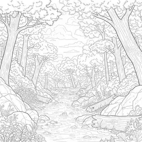 Lush Woodland Environment Concept Line Art