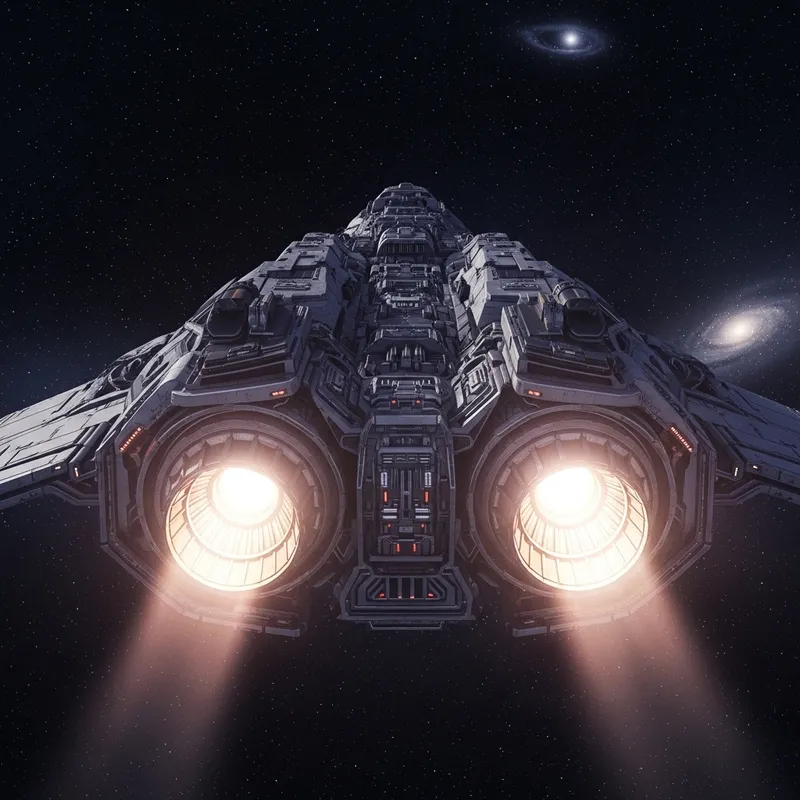 Stunning 3D Game-Style Spaceship Aft Engine Firing Scene
