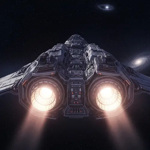 3D Game-Style Spaceship Aft Engines Firing Image