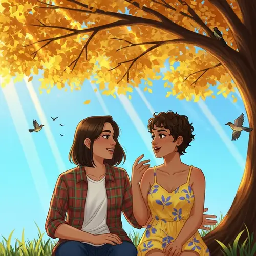 Illustration of Diverse Friendship under Golden Canopy