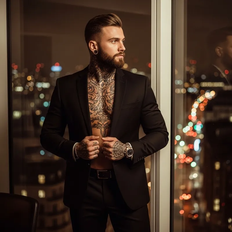 Sophisticated Man: Charismatic Londoner with Intricate Tattoos
