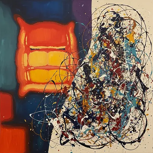 Evocative Fusion of Color Field and Drip Painting