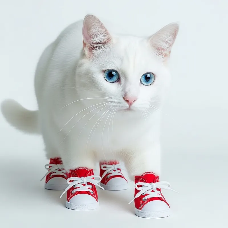 Cute Cat Wearing Red Shoes - Adorable Feline Image