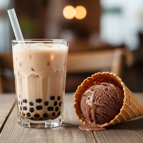 Delicious Bubble Tea with Tapioca Pearls & Chocolate Ice Cream