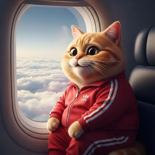 Red British Cat in Airplane | Chubby Cat in Red Tracksuit