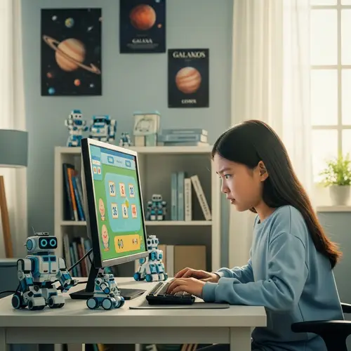 Interactive Learning for Kids: East Asian Female Child Engaged in Educational Game