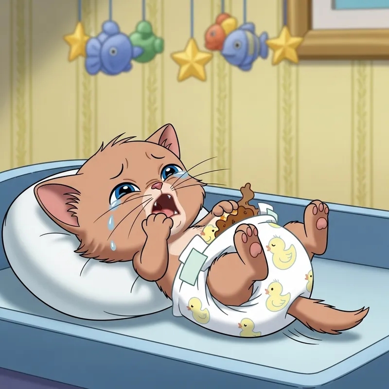 Newborn Kitten Diaper Change - Cute Cartoon Characters
