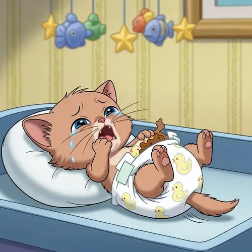 Newborn Cartoon Kitten in Diapers - Cute and Adorable