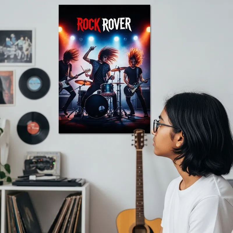 Teenager Admiring Energetic Rock Band Poster