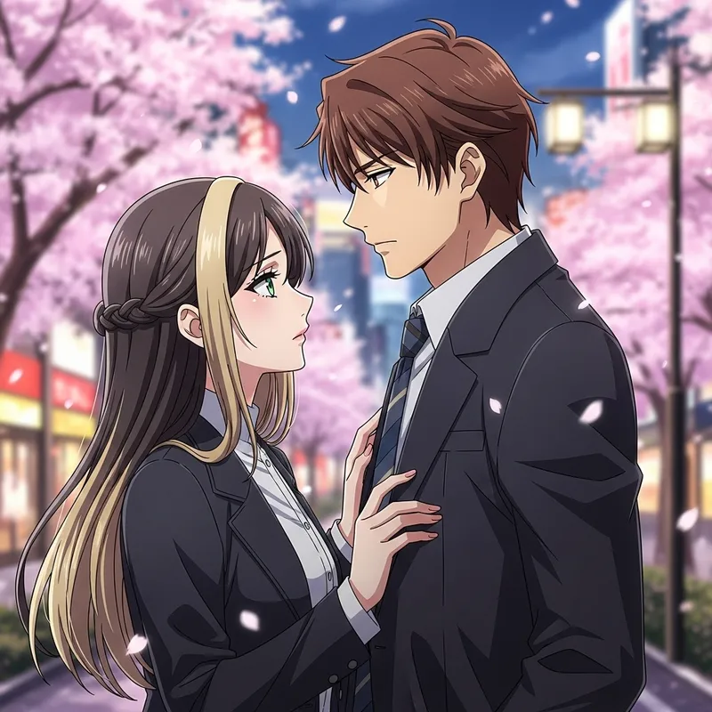 Former Lovers' Love Tale: Girl with Dark Blond Hair & Multi-colored Eyes, Boy with Chestnut Eyes - Anime Style